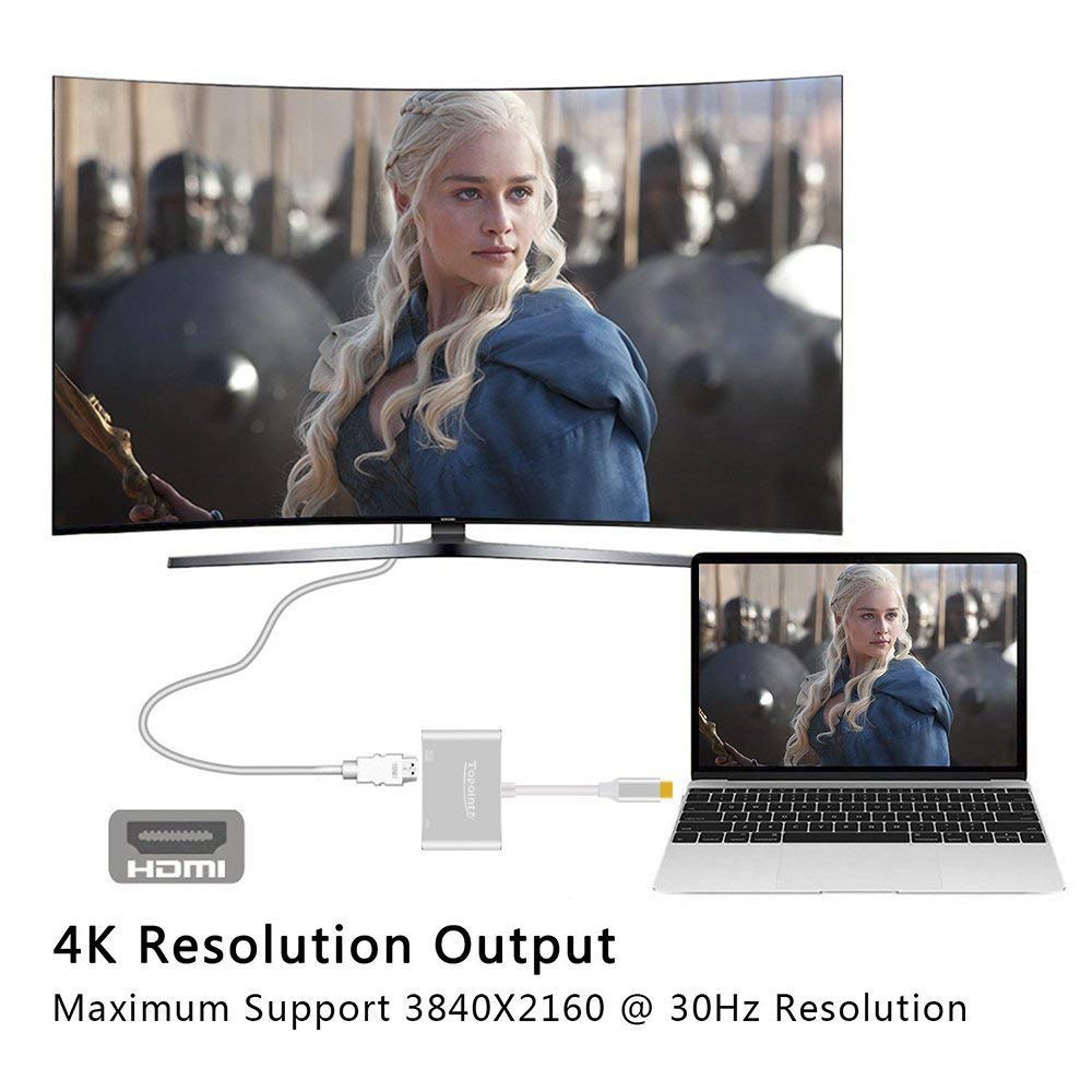 USB C to HDMI VGA Adapter, Topoint 2 in 1 USB 3.1 Type C to VGA HDMI 4K UHD Converter Adaptor Dual screen display with Aluminium Case for 2017/2016 MacBook Pro/Chromebook Pixel/Samsung Galaxy S8 S8+