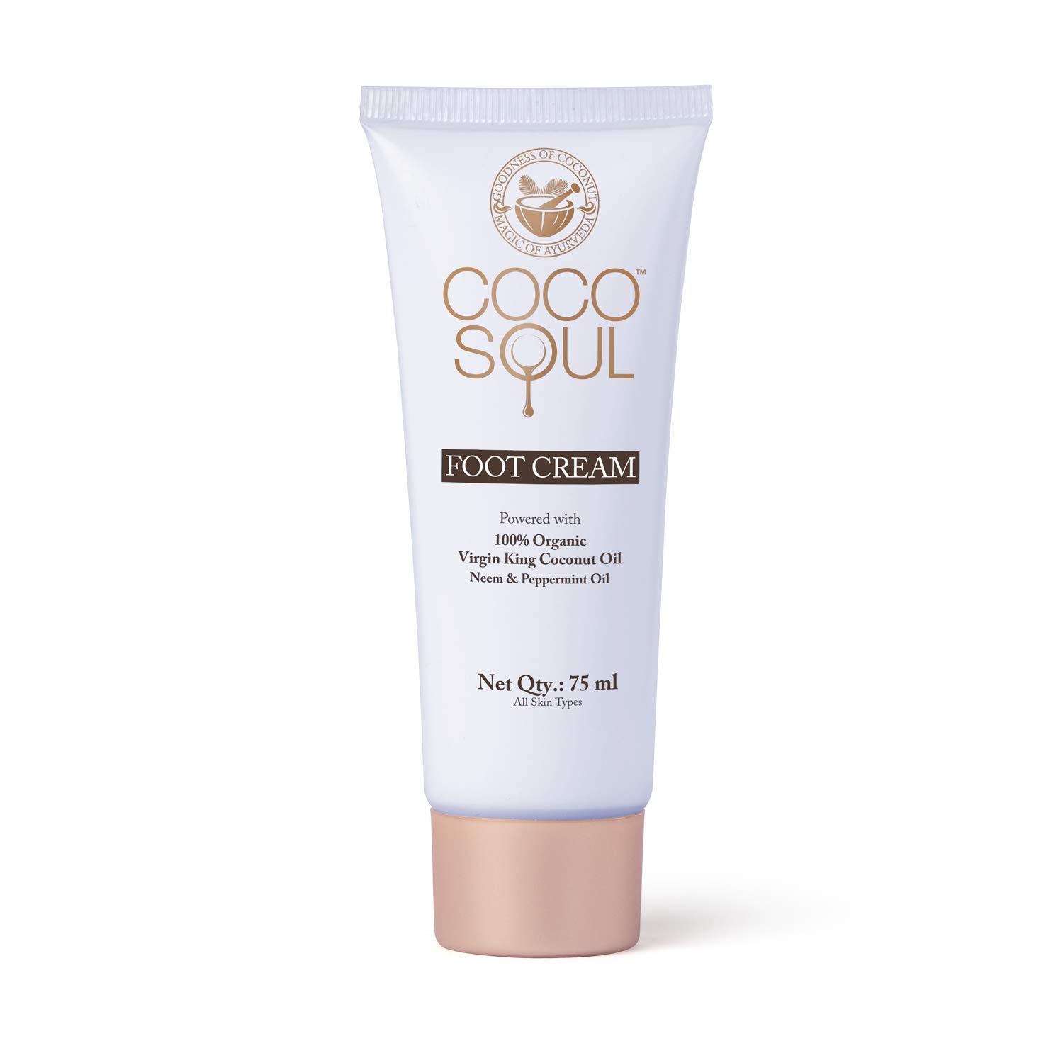 Coco Soul Ayurvedic & Coconut Foot Cream - 2.53 fl.oz. (75ml) - Neem & Peppermint Oil, Virgin King Coconut, Sulphate Free, Petroleum Free, Paraben Free, Silicone Free, Cruelty Free : Beauty