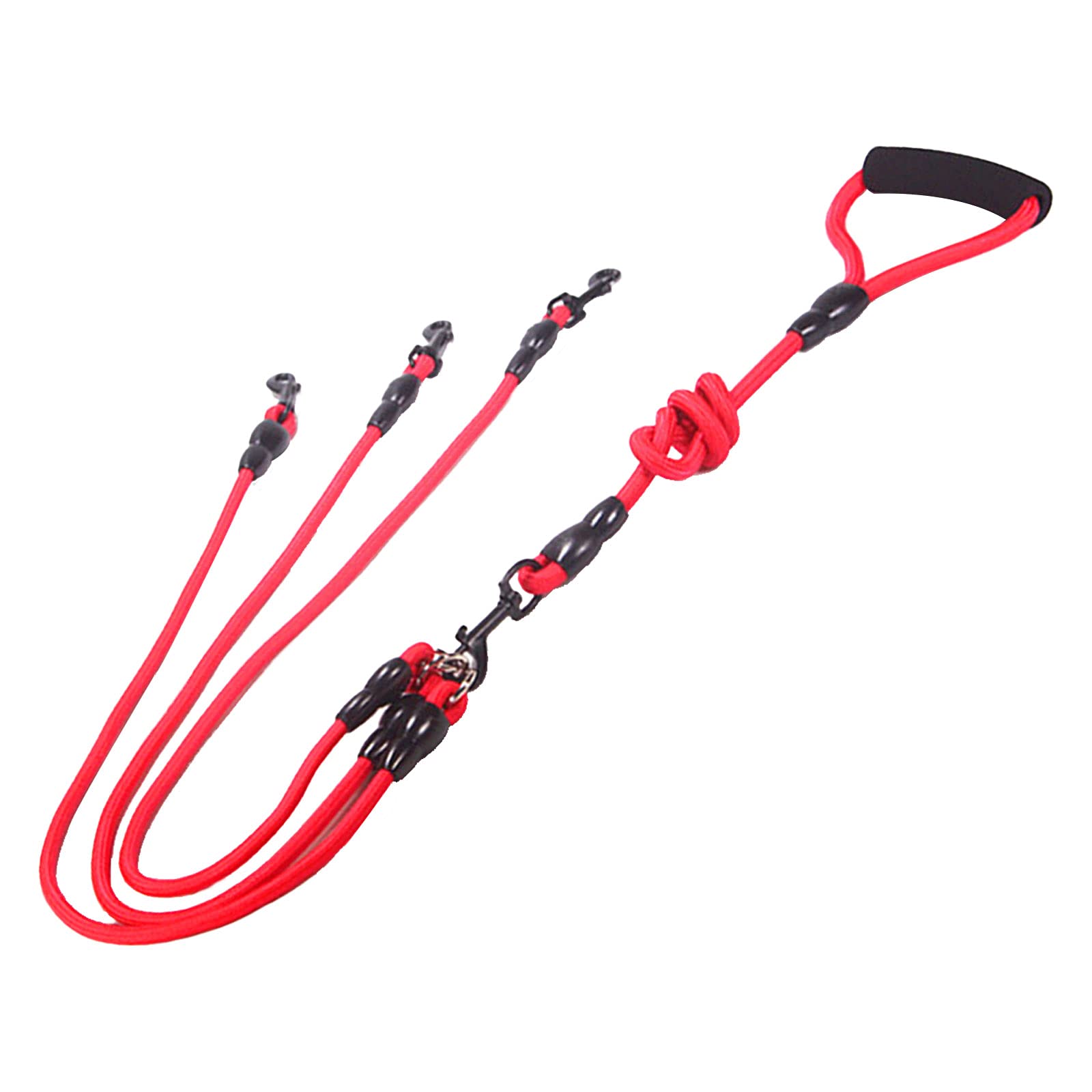 Wallfire Dog Training Lead, Heavy Duty Sturdy Nylon Pet Walking Coupler Lead Braided Rope Dog Leash for Large, Medium, and Small Dogs (Color: Red, Size: 3-Way)