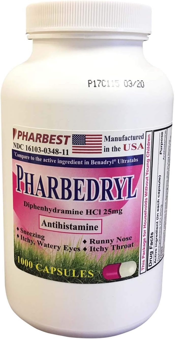 Generic Benadryl Allergy - Diphenhydramine (25mg) - 1000 Capsules