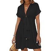 Bsubseach Womens 2026 Swimsuit Coverups Bikini Bathing Suit Cover Up Tie Front Beach Shirt Dresses Summer Vacation Outfits