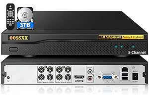 OOSSXX 8-Channel 5.0MP HD Hybrid Capability 5-in-1 Digital Video Recorder AHD/Analog/TVI/CVBS/IP Camera Security System Video Surveillance Security DVR Recorder, Max to 6TB (3TB HDD Included)