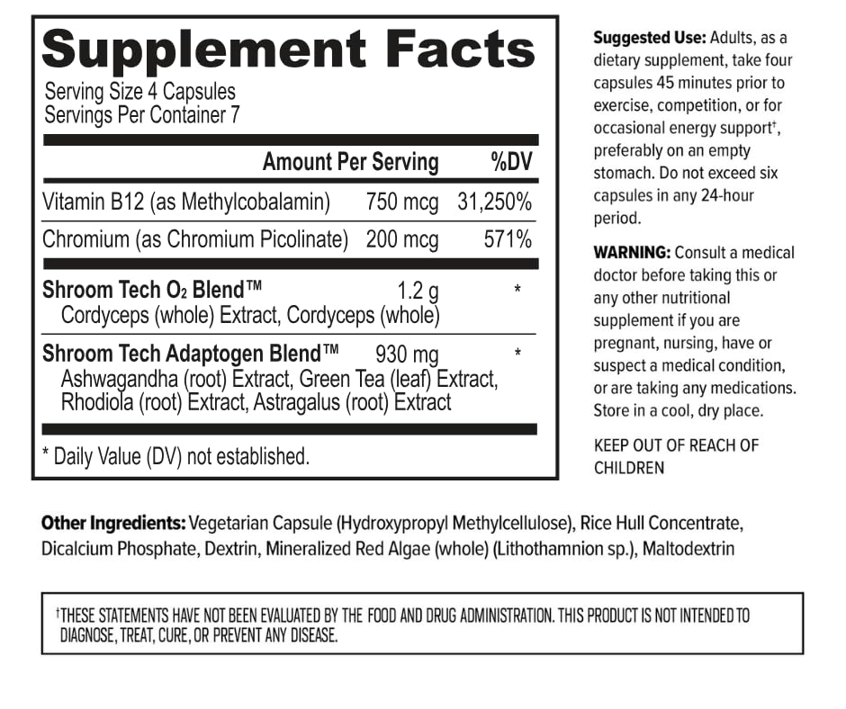 ONNIT Shroom Tech Sport Daily Exercise Support Capsules, Pre Workout Supplement with Cordyceps Mushrooms, Caffeine-Free Dietary Supplement for Daily Energy Support, 28 Count