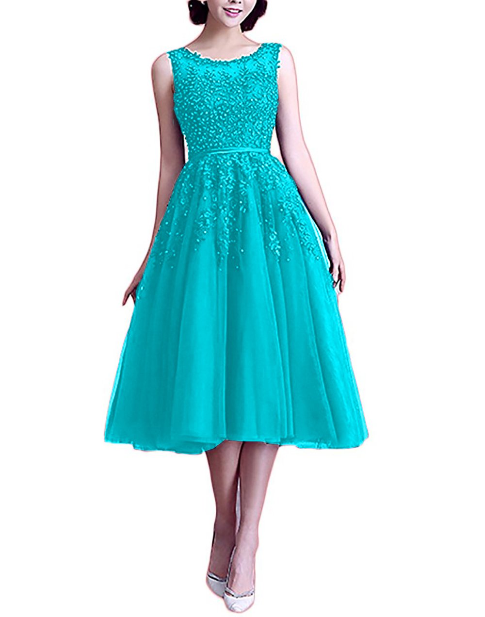 Scarisee Women's Aline Appliqued Beaded Cocktail Party Dress Tea
