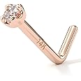 Body Candy 14K Solid Gold Nose Ring Studs - 1.5mm (0.015 cttw) Genuine Diamond L Shaped 20 Gauge 1/4" Real Gold Nose Ring Piercing Jewelry - 14 K Gold Nose Stud, Nose Piercings, Gold Nose Studs for Women, Men