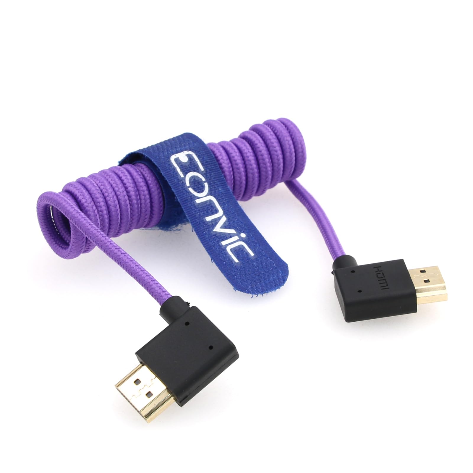 Eonvic 2.1 8K HDMI to HDMI Cable High Speed Thin HDMI Male to Male Extender Purple Coiled Cable for Atomos Ninja V, Sony a7siii, Portkeys BM5 Monitor (Right HDMI-Left HDMI, Purple)