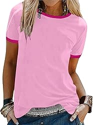 Remidoo Womens Ringer Tee Crew Neck Short Sleeve T