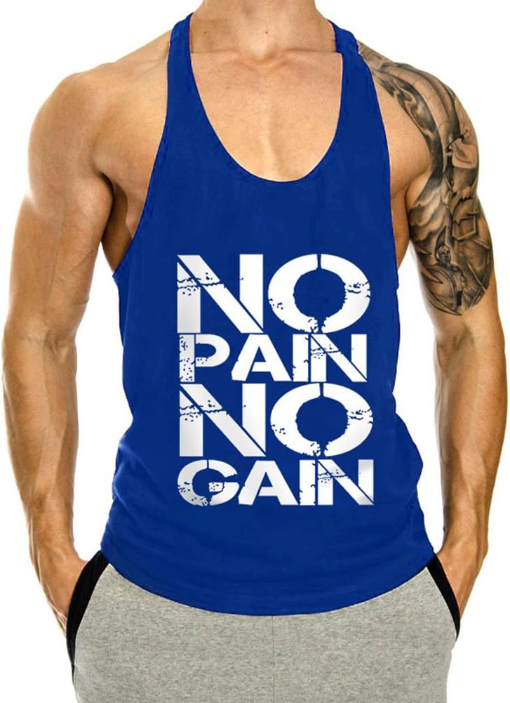 TX Apparel Men's Gym Cotton Tank Tops NO Pain NO GAIN Muscle Stringer Vest