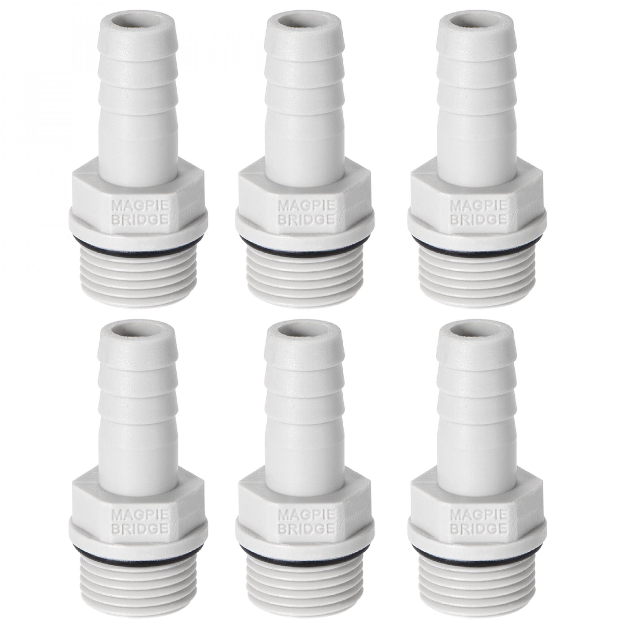 sourcing map PVC Barb Hose Fitting Connector Adapter 10mm or 25/64" Barbed x G3/8 Male Pipe 6pcs