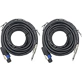 ROCMUZZK 2 Pack 15ft Speakon to 1/4 Inch Male Speaker Cable, 15 feet 6.35mm Stereo Audio Connection Cord, 12 Gauge AWG Wires