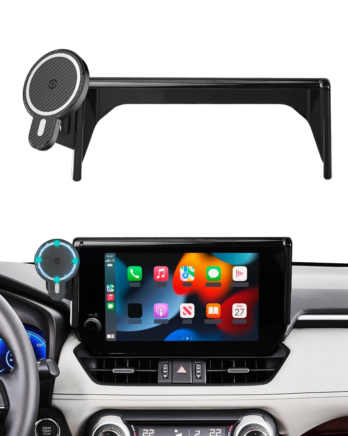 Photo 1 of PZK Car Phone Holder for Toyota RAV4 2019-2025 Hybrid LE/XLE/Premium Accessories 7/8-Inch Screen Magnetic 15W Fast Wireless Charger Car Phone Mount 360° Rotation Not Affect Vent (Not Fit 9/10.5 inch)