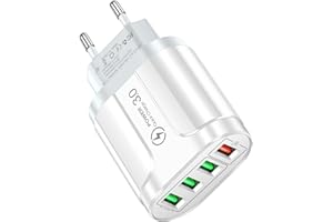 European Plug Adapter, 18W 4 USB Ports QC3.0 Fast Charging International Travel Adapte,Type C Plug for Europe Trips - White