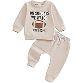 Karuedoo Toddler Baby Boy Girl Football Outfit On Sundays We Watch Football with Daddy Sweatshirt and Pants Set Fall Outfits