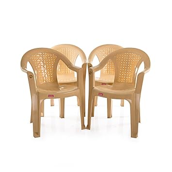 Varmora Medium Back Chair Set of 4 (Netted - Beige)