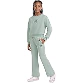 Converse Girls' Fleece Crewneck Sweatshirt and Flare Pant 2-Piece Outfit Set