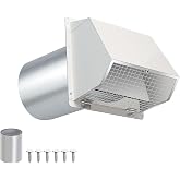 6 Inch Hooded Wall Vent with Screen and Damper,6" Vent Hood Wall Exhaust Vent Cover,Dryer Vent Cover Outside,6"Vent Cover Exterior Wall Vent Cap for Range Hood Kitchen Air Ventilation,Galvanized Steel