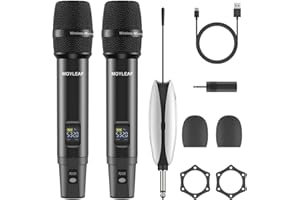 MOYLEAF Wireless Microphones, UHF Metal Dual Handheld Cordless Dynamic Mic System with Rechargeable Receiver, 1/4 "Output for Karaoke Singing, Wedding, DJ, Party, Speech, Church, Class Use, 240ft