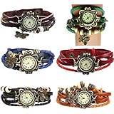 Yunanwa 6 Pack Womens Ladies Girls Vintage Retro Butterfly Pendant Bracelet Wrist Watches