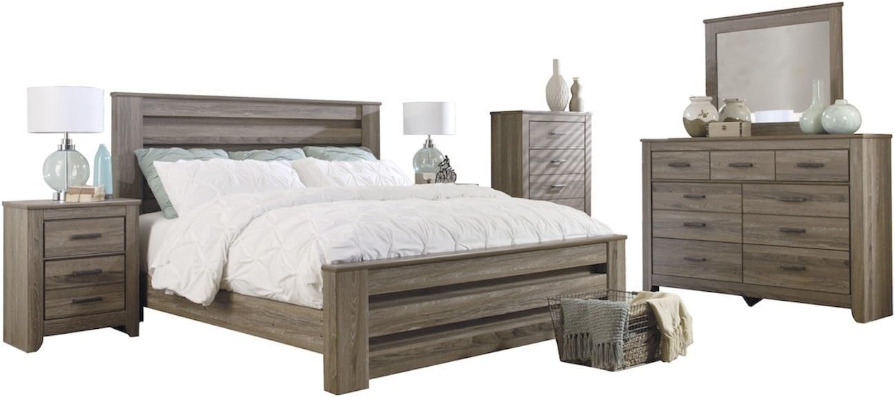 Ashley Zelen 6 Pc Queen Panel Bedroom Set With 2 Nightstand Chest In Warm Gray Amazon Ca Home Kitchen