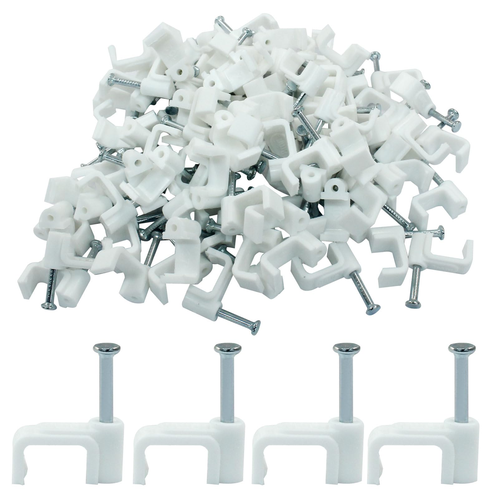 LVADUHF 200Pcs Flat Cable Wire Clips, 8mm White