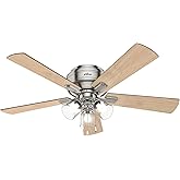Hunter Fan Company, 54209, 52 inch Crestfield Brushed Nickel Low Profile Ceiling Fan with LED Light Kit and Pull Chain