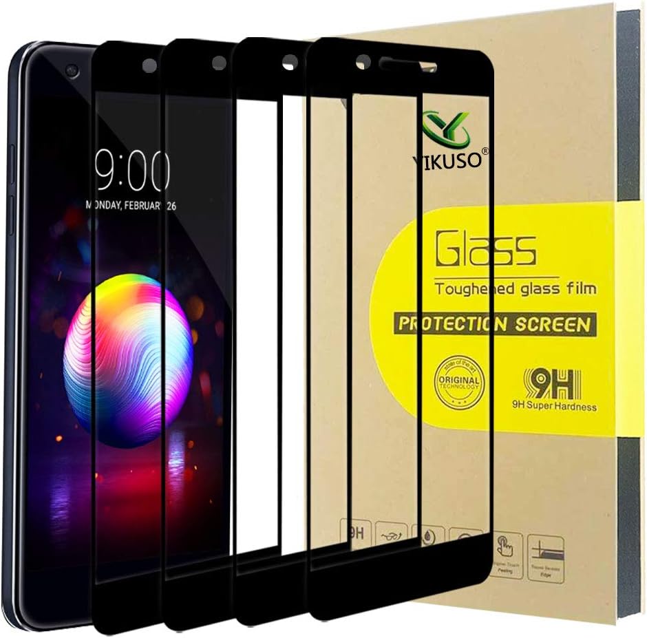 [4-Pack] Screen Protector for LG K30, [Tempered Glass][Full Cover][Bubble-Free][HD-Clear][Anti-Scratch] (Black)
