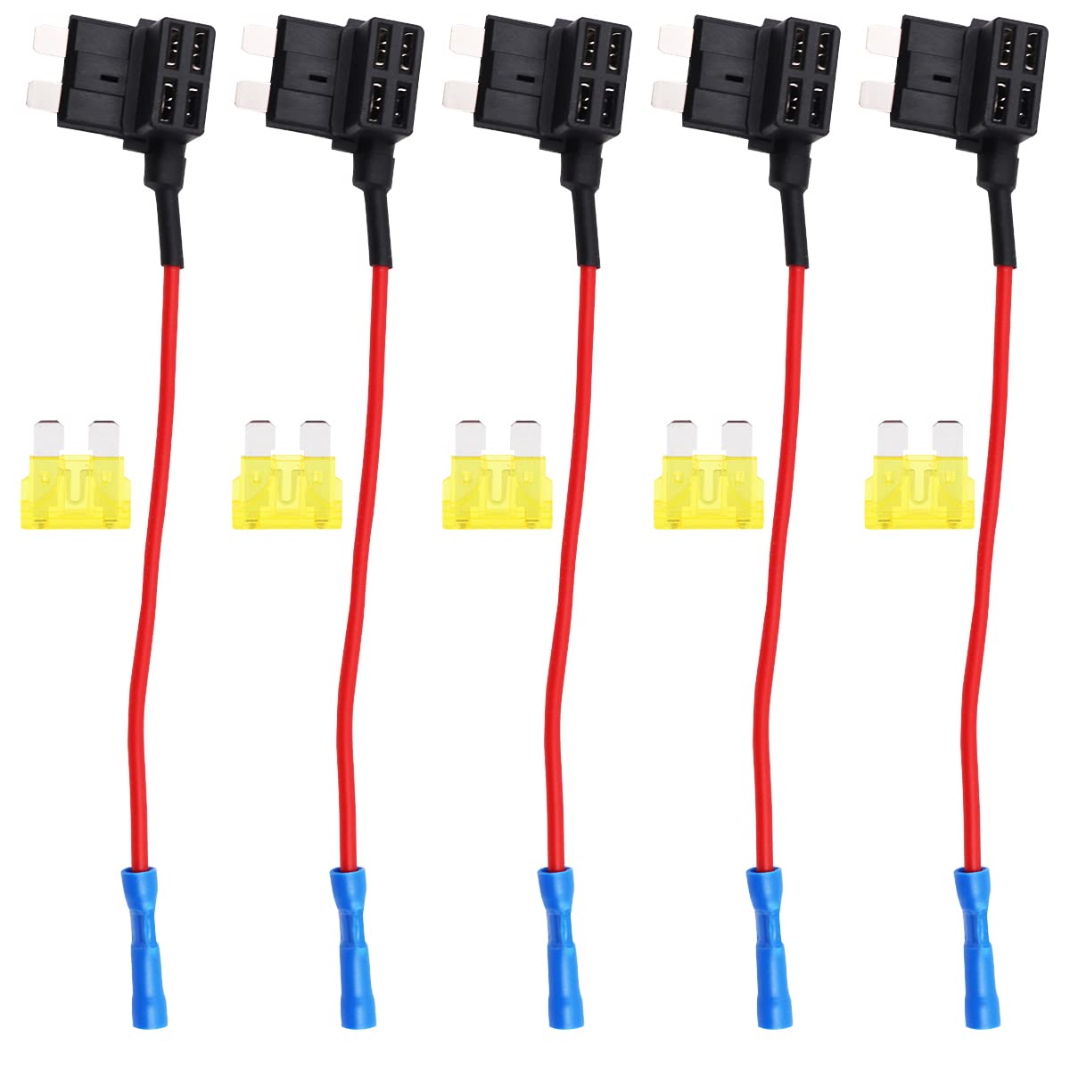 Tiardey 5Pcs - 12V Car Medium Piggyback Fuse Holder, Car Add-A-Circuit Fuse Tap,with Wire Harness TAP Adapter ATM APM Fuse Holder for Car,RV,Yacht,Ship