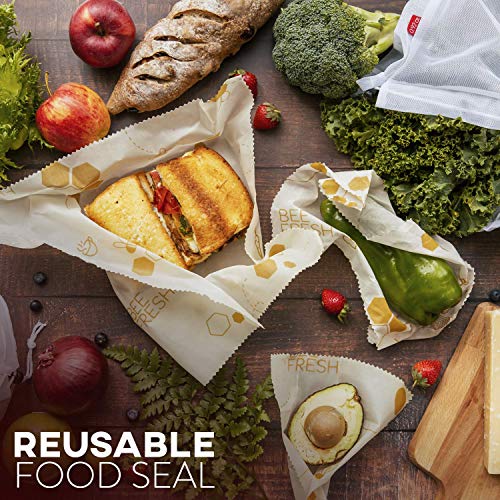 Oraganix Bee Fresh Beeswax Wrap - 3 Assorted Bees Wrap Sizes w/ (6) Mesh Bags, Eco Friendly Reusable Food Wrap, Plastic Free Food Storage
