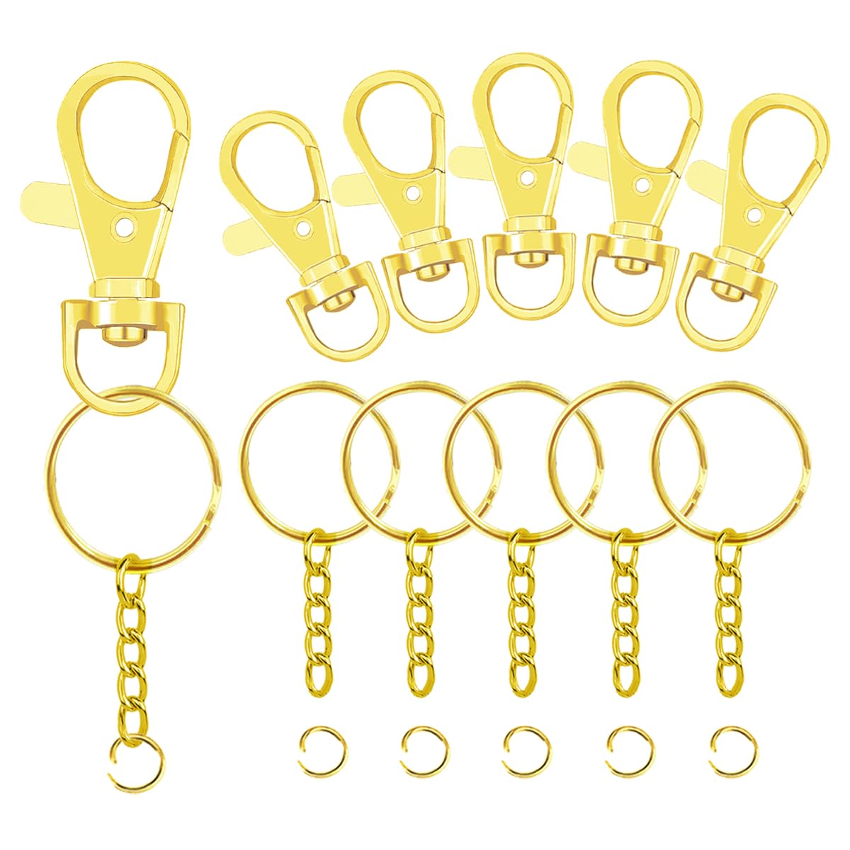 Photo 1 of 100 Pcs Swivel Snap Hook and Key Rings with Chain and Jump Rings for Keychain Lanyard DIY Jewelry Crafts Accessories(50 Lanyard Snap Hooks+50 Key Ring with Chains) (Gold)