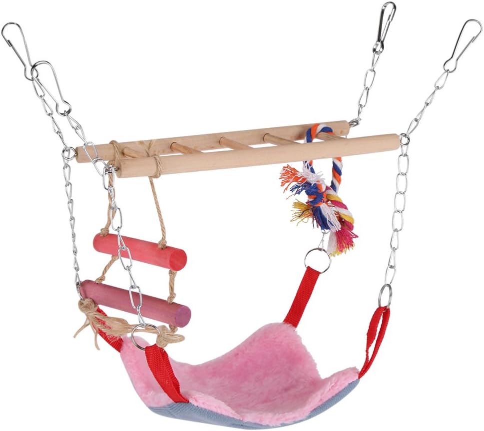 Pets Birds Parrot Climbing Toy Colorful Swing Ladder with Bed Accessories Hanging Pet Toys(Pink) - Image 3