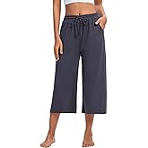 ASIMOON Womens Capri Yoga Pants Wide Leg Drawstring Lounge Pants Loose Comfy Workout Capris Sweatpants with Pockets