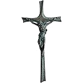 ShineOnAngel Crucifix Wall Cross, 12 Inch Bronze Patina Wall Crucifix Modern Home Decor, Hand Painted Resin Antique Style Jesus Cross for Wall Religious Housewarming Gifts