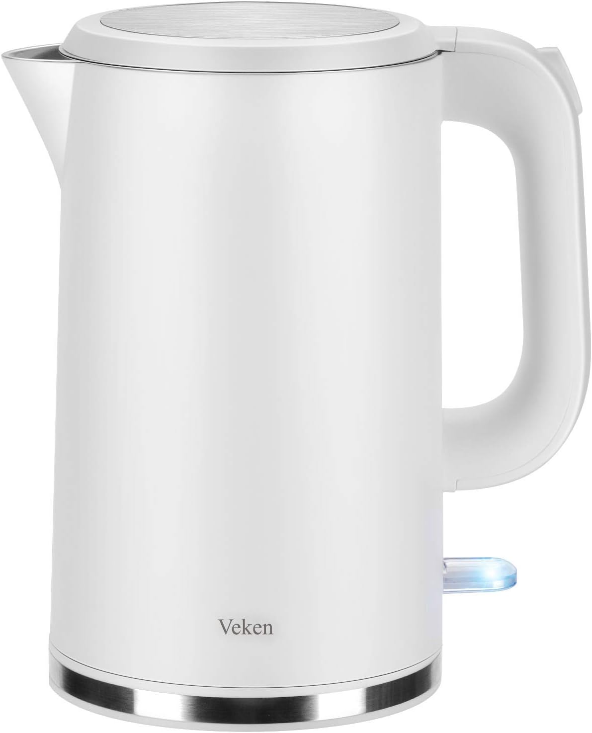 Veken Electric Kettle, 1.7L Double Wall 100% Stainless Steel Tea Water Heater Boiler, BPA-Free Cool Touch with Auto Shut-Off & Boil Dry Protection, 1.8Qt, White