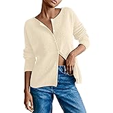 BeautyNee Women Knit Cardigans Lightweight Casual Crew Neck Button Down Long Sleeve Sweater Solid Jumper Layer Top