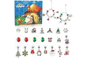 DINESIL Christmas Advent Calendar Bracelets, 24 Days Xmas Countdown Calendar DIY Jewelry Making Kit Gift with 22 Charm Beads 2 Bracelets for Kids Teens Women Christmas Surprise Stocking Stuffer Gifts