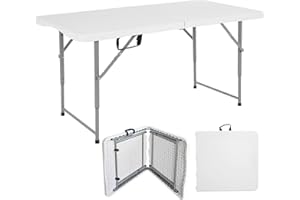4ft Folding Table, Heavy Duty Portable Foldable Table with Carrying Handle,Adjustable Height Settings,Quality HDPE Material a