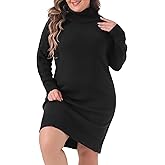 Agnes Orinda Plus Size Sweaters for Women Long Sleeve Turtleneck Warm Pullover Mini Sweater Dresses