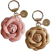 Infxyfy 2Pcs Leather Flower Keychain Bag Charm, Rose Shape, Black, White