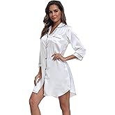 MissNina Women's Satin Nightgowns Classic Button Down Nightshirts 3/4 Sleeve Sleepshirts Sleep Dress Nightdress