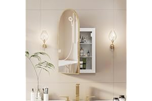Mepplzian Recessed Medicine Cabinet Mirror,Brushed Gold Arched Medicine Cabinet with Mirror for Bathroom,Metal Edge Mirrored Medicine Cabinets,in Wall Arch Mirrored Cabinets with Storage 16x26 in