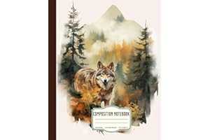 Composition Notebook: College Ruled Notebook with Vintage Wolf Watercolor Illustration 7.5" x 9.25", 120 pages, Beautiful Wil