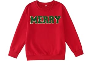 KEKEMI Kid Boy Girls Merry Christmas Sweatshirts Glitter Patch Merry Shirts Xmas Pullover Shirt Holiday Tops Winter Clothes