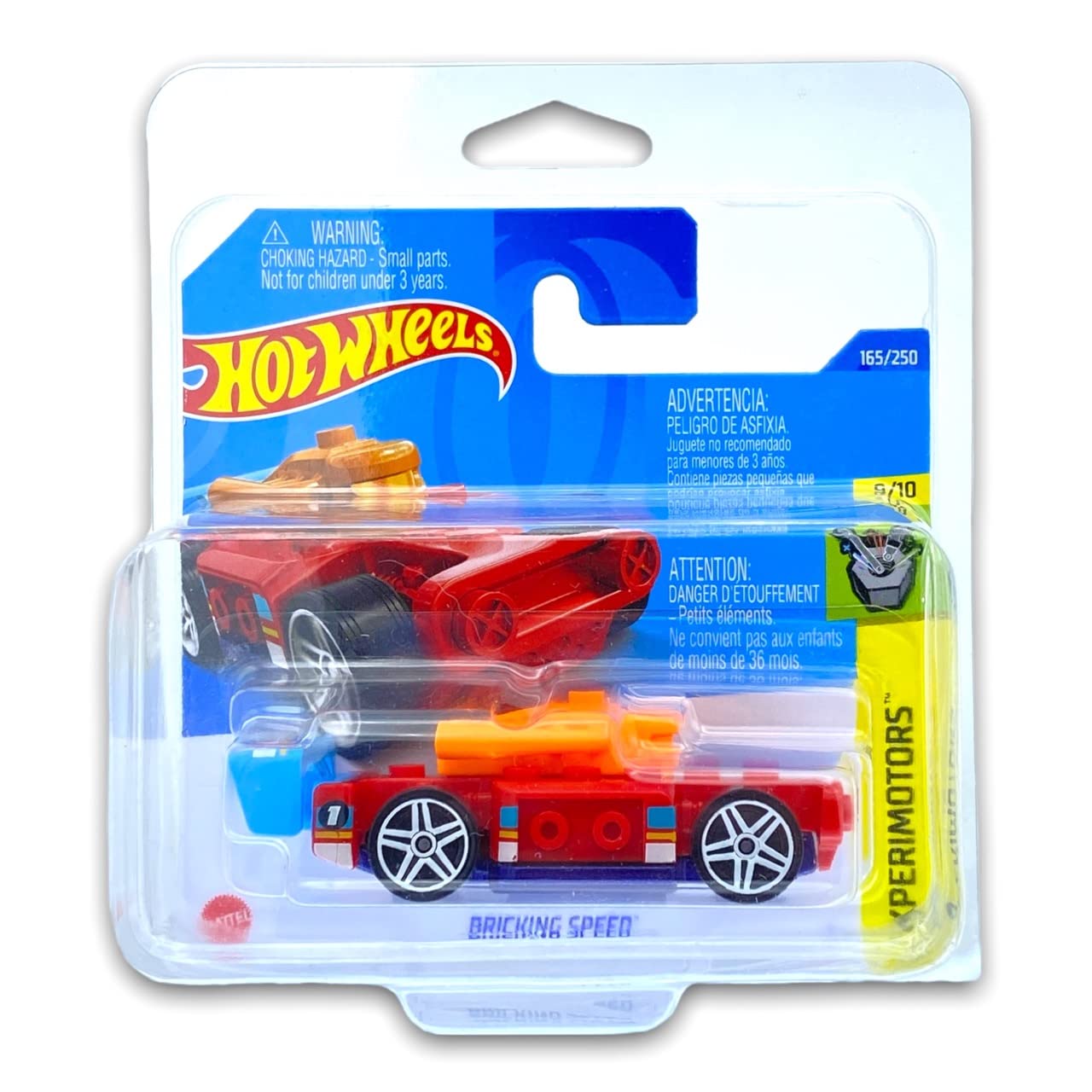 Hot Wheels Bricking Speed LEGO COMPATIBLE CAR (Red/Orange/Blue) 9/10 Experimotors 2022-165/250 (Short Card) *** COMES IN A KLAS CAR KEEPER PROTECTIVE COLLECTORS CASE *** HCT37