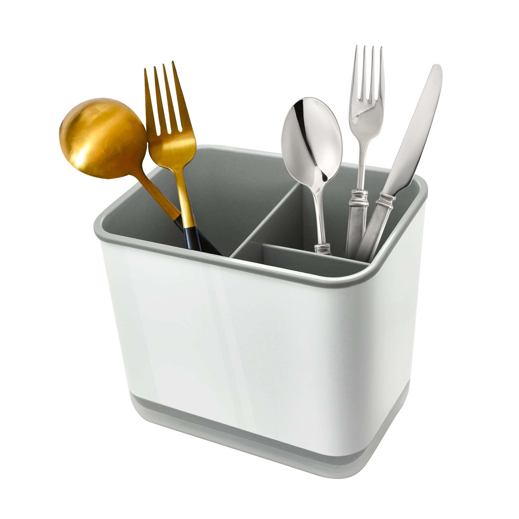 Hviww Kitchen Utensil Holder, Cutlery Drainer for Sink, Cutlery Storage Sink Caddy Spoon Holder, Chopsticks Holder Spoon Chopsticks Fork Drain Rack Basket Organizer Compartment Box (Grey)