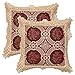Simhomsen Set of 2 Decorative Lace Throw Pillow Case Shams Cushion Cover, Square 18 × 18 Inches, Vintage Look, Burgundy, only The Cushion Cover, Without Pillow Insert