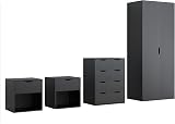 AFN Home Delvito 4 Piece Bedroom Set - Wardrobe, Chest & Cabinet - Black view 7