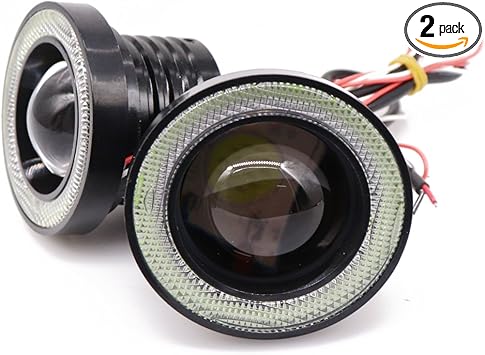 Didieyes 2pcs 3 5in White Cob Led Fog Light Projector With Green Halo Ring Angel Daytime Running Light Drl Car Driving Lamps Green 3 5inch