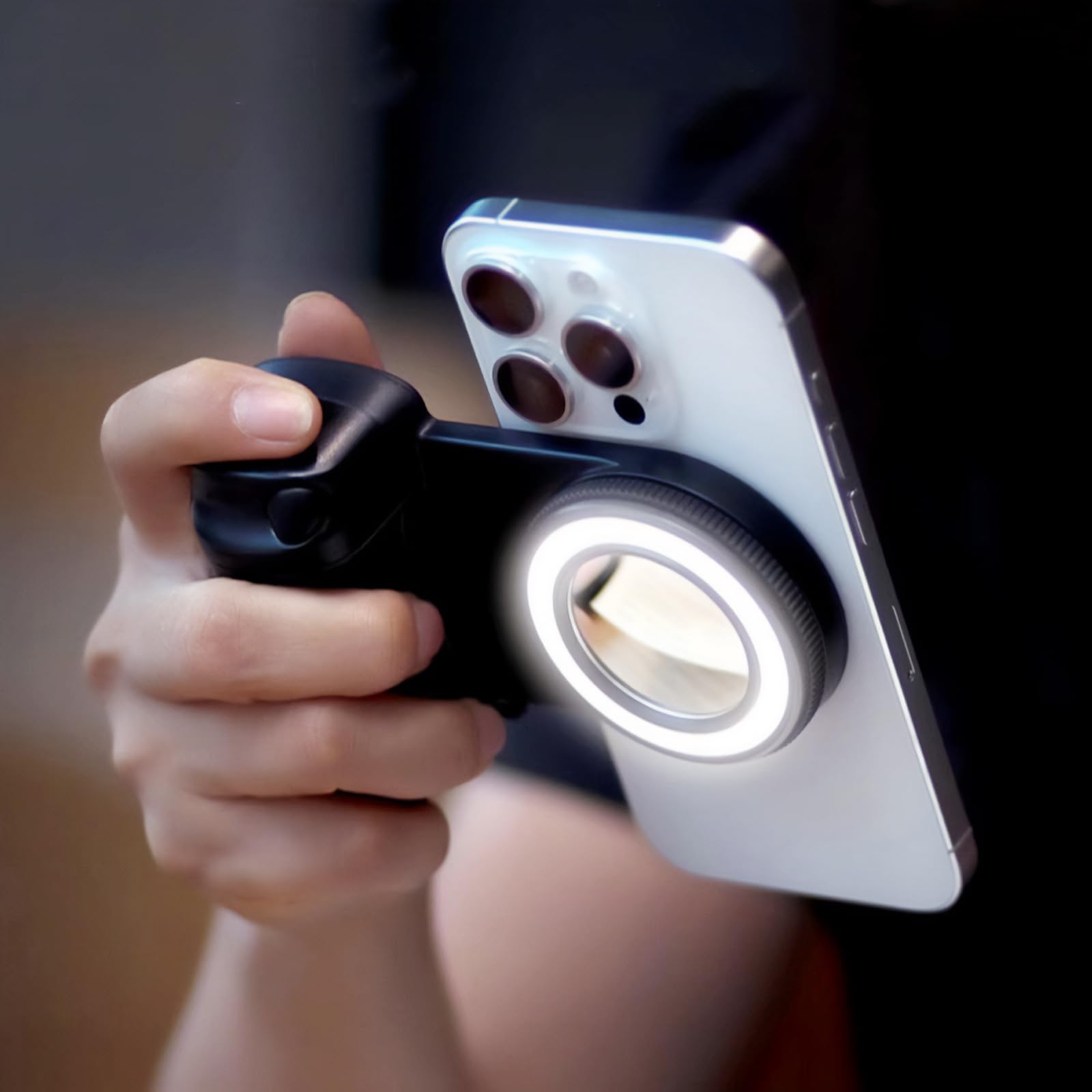 Magnetic Selfie Ring Light, Snap Grip with Detachable Bluetooth Remote Control for iPhone, Rechargeable LED Fill Light, Smartphone Camera Handle, Photo Shooting Acccessories Compatible with Magsafe