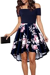 CUQY Womens Off The Shoulder High Low Hem Cocktail Skater Wedding Party Teen Formal Dresses (FBA) (Flower-3, M)