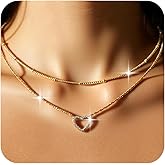 Sonateomber Layered Necklace Stack Set for Women, Dainty Heart Pendant Sparkly CZ Rhinestone Chain Choker Adjustable Necklaces Valentine Wedding Prom Accessories Fashion Jewelry Gift